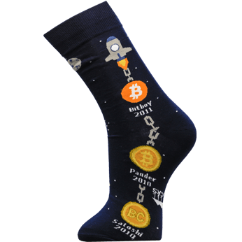 Bunte lustige Socken mit dem Name Bitcoin Logo History von MtSocks