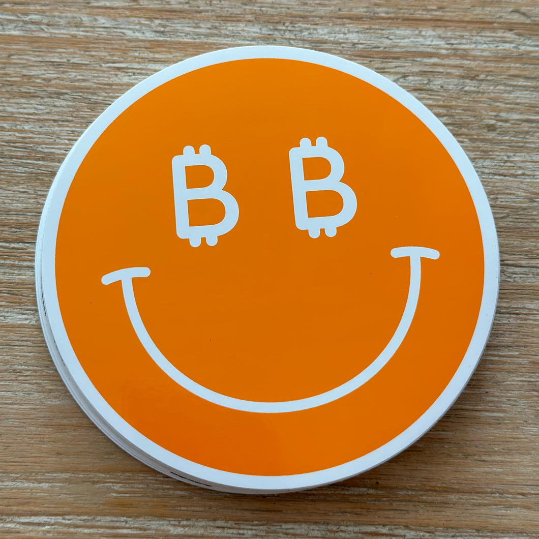 Happy Bitcoin Smiley Sticker - Orange